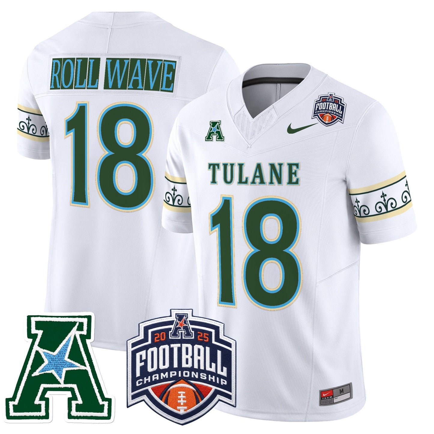 Men's Tulane Green Wave 'City Edition' Vapor Limited Jersey - 2025 AAC Championship Patch - All Stitched