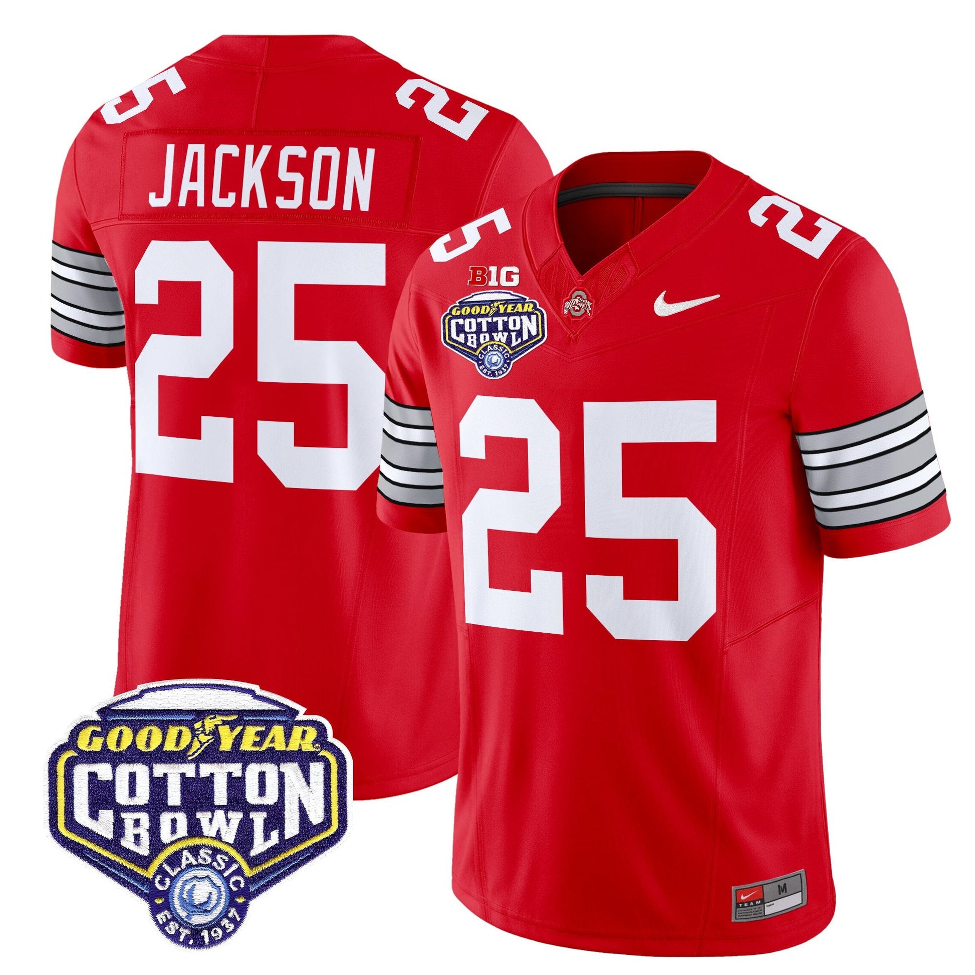 Men's Ohio State Buckeyes 'Heritage Stripe' Vapor Limited Jersey - 2025 Cotton Bowl Patch - All Stitched