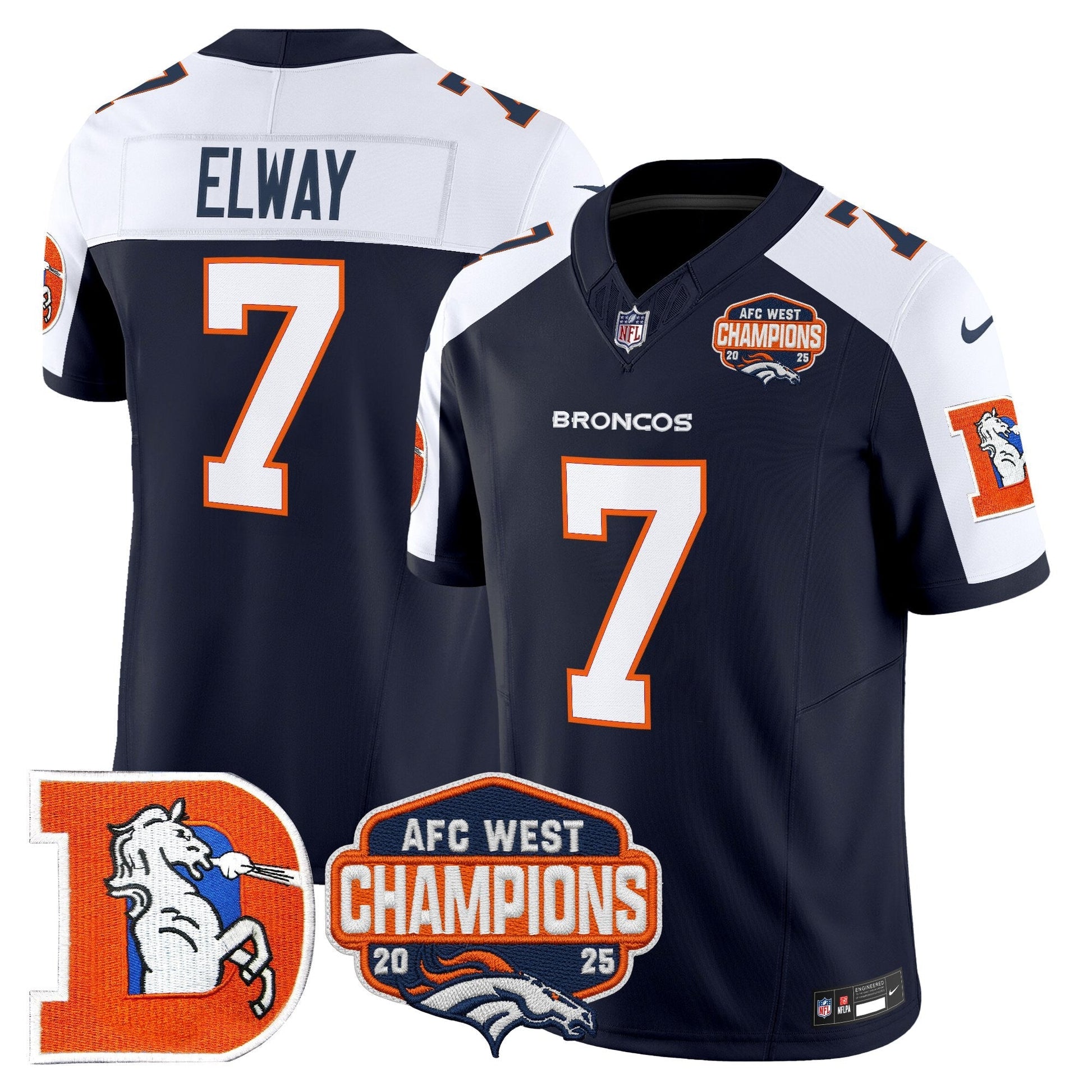 Men's Denver Broncos Throwback Vapor Limited Jersey - 2025 AFC West Division Champions Patch - All Stitched