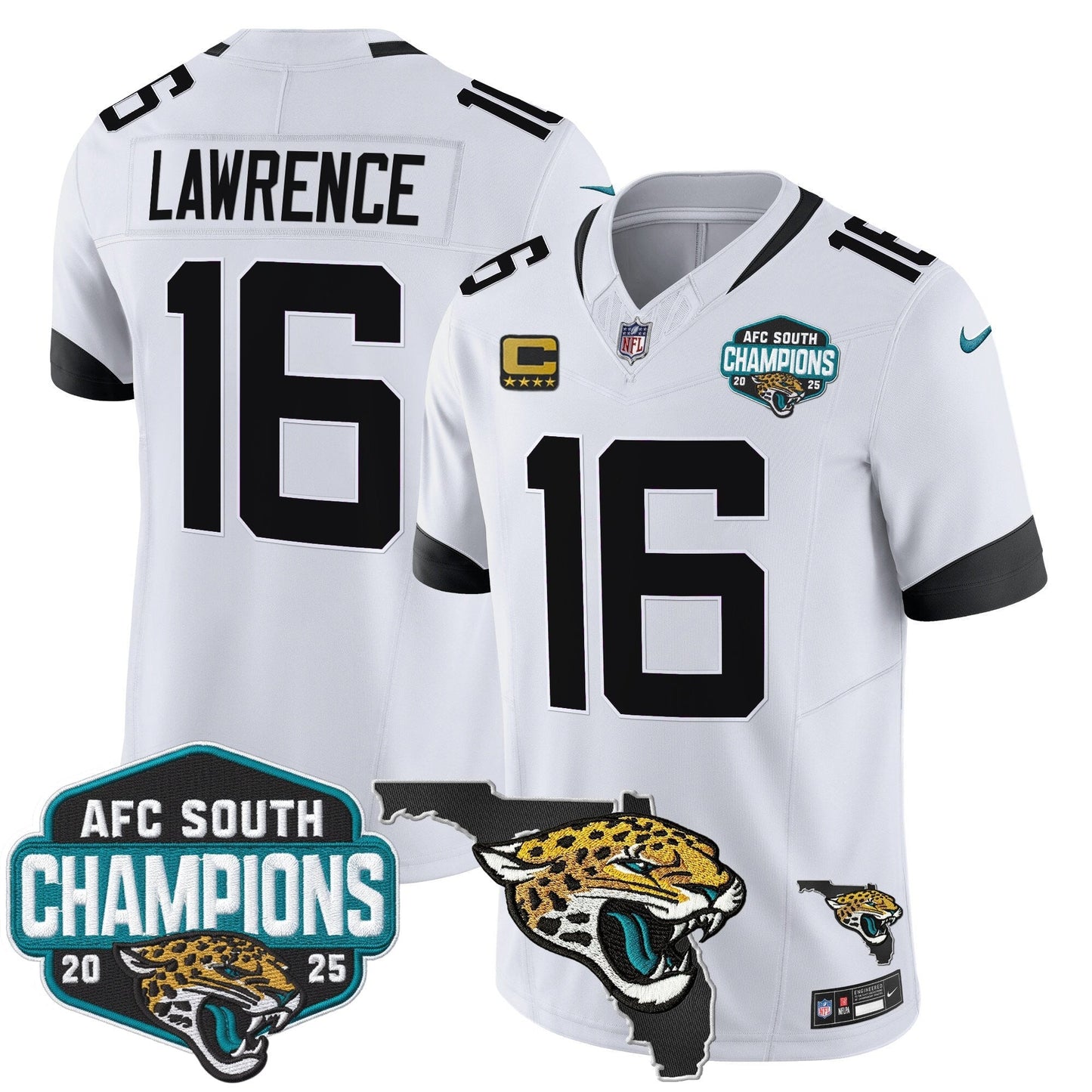 Men's Jacksonville Jaguars 2025 AFC South Division Champions & Florida Patch Vapor Jersey - All Stitched