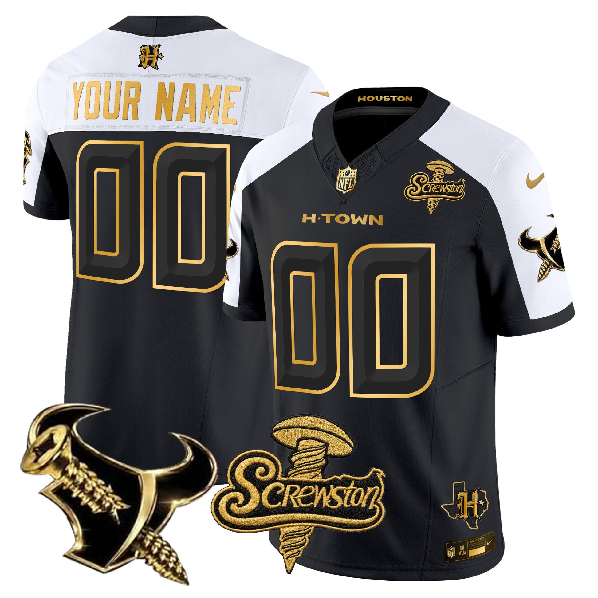 Houston Texans DJ Screw Gold Vapor Limited Custom Jersey - Stitched