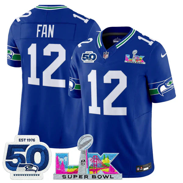 SEA Super Bowl LX - 50th Anniversary Patch Gold Vapor Limited Jersey N5 - All Stitched