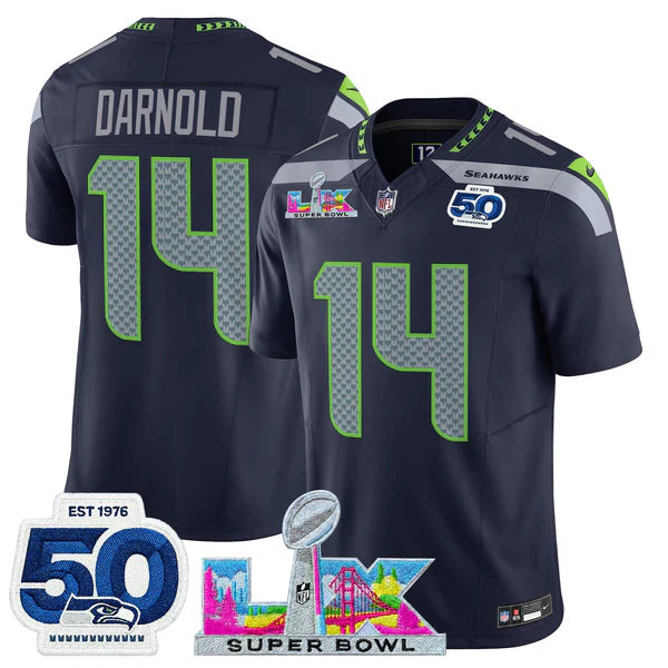 SEA Super Bowl LX - 50th Anniversary Patch Gold Vapor Limited Jersey N5 - All Stitched
