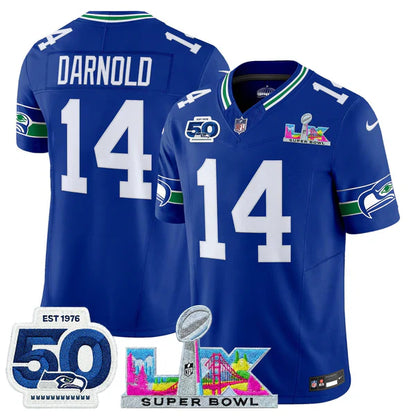 SEA Super Bowl LX - 50th Anniversary Patch Gold Vapor Limited Jersey N5 - All Stitched