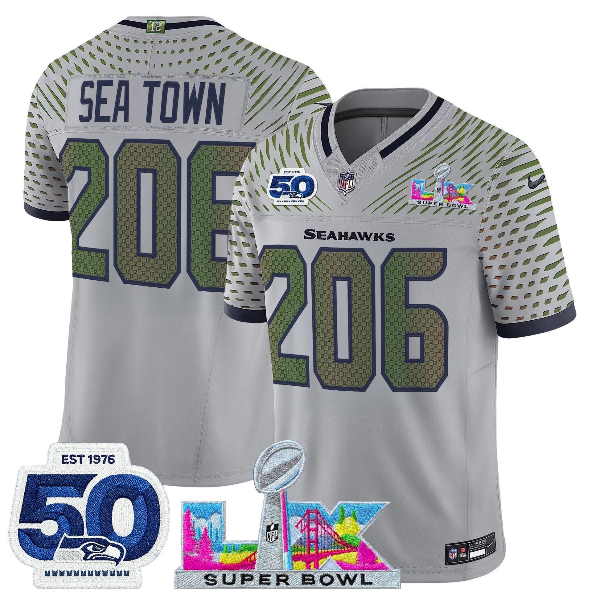 Men's Seattle Seahawks "Super Bowl LX & 50th Patch" Vapor Limited Jersey - All Stitched