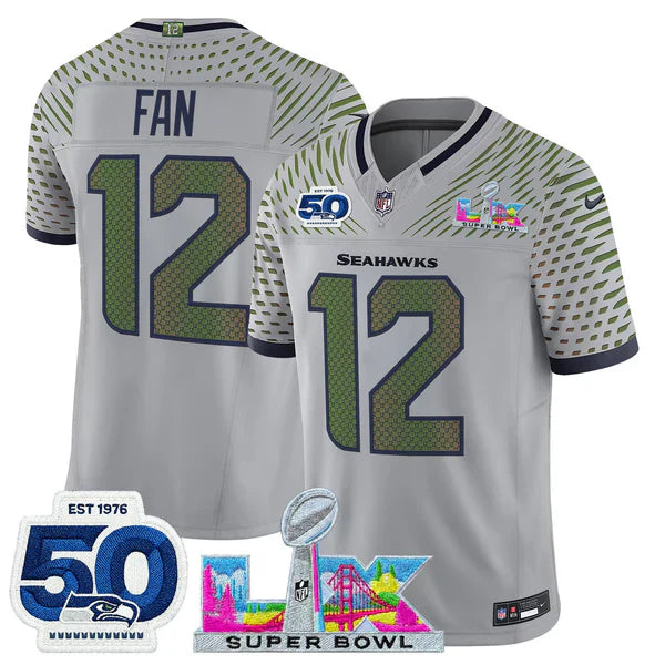 SEA Super Bowl LX - 50th Anniversary Patch Gold Vapor Limited Jersey N5 - All Stitched
