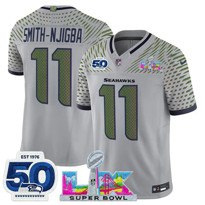Women's SEA Super Bowl LX - 50th Anniversary Patch Gold Vapor Limited Jersey N5 - All Stitched