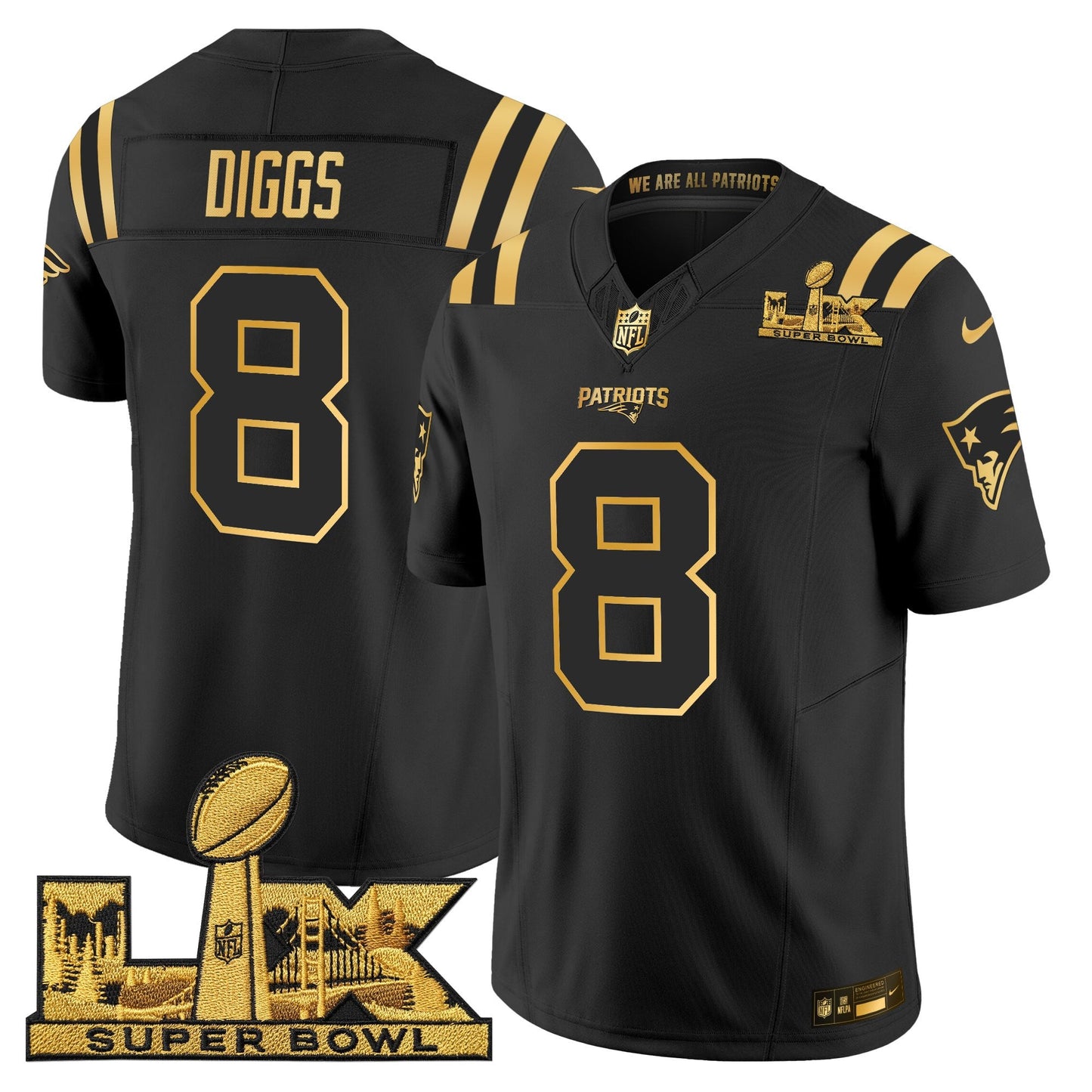 Men's New England Patriots Super Bowl LX Gold Vapor Limited Jersey - All Stitched
