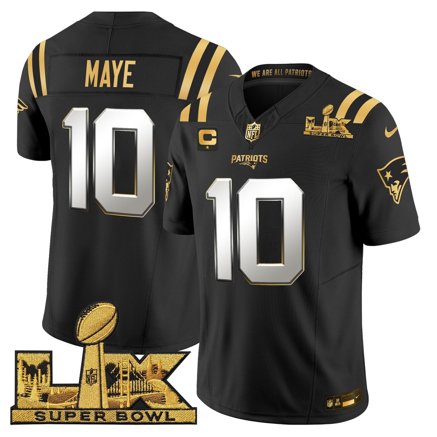 Men's New England Patriots Super Bowl LX Gold Vapor Limited Jersey - All Stitched