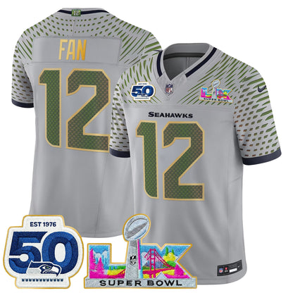 Men's Seattle Seahawks "Super Bowl LX & 50th Patch" Gold Trim Vapor Limited Jersey - All Stitched