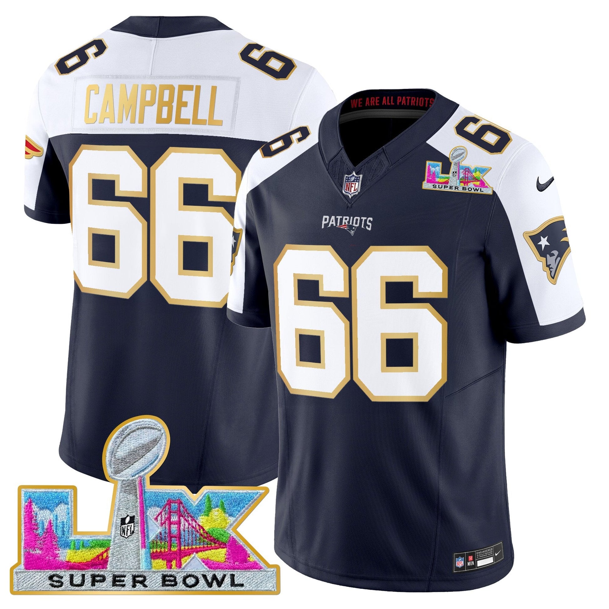 Men's New England Patriots Super Bowl LX Gold Trim Vapor Limited Jersey - All Stitched