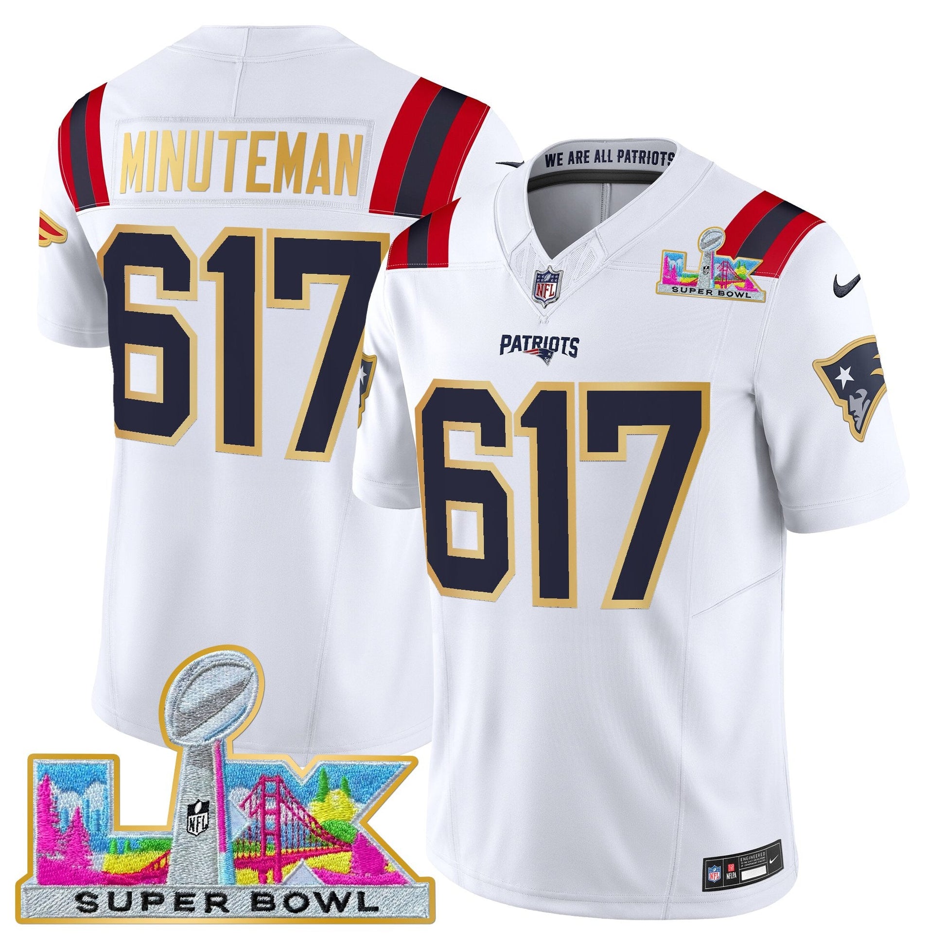Men's New England Patriots Super Bowl LX Gold Trim Vapor Limited Jersey - All Stitched