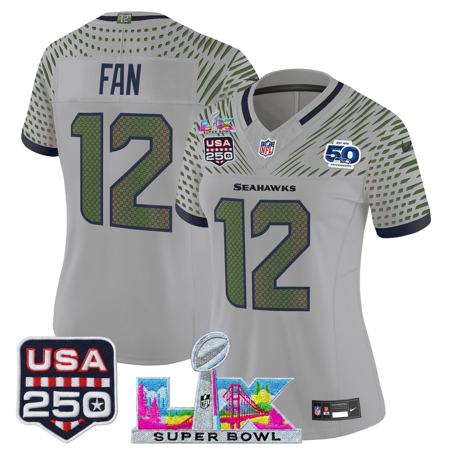 Women's Seattle Seahawks "Super Bowl LX & United States 250th Anniversary Patch" Vapor Limited Jersey - All Stitched