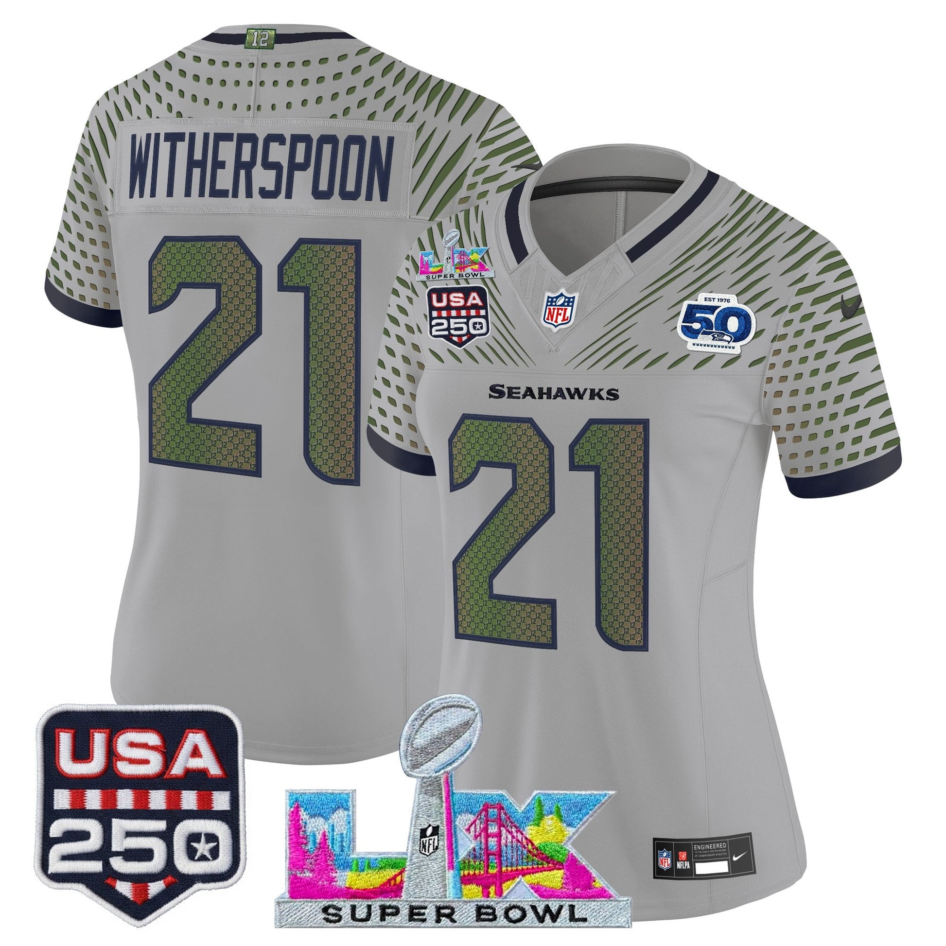 Women's Seattle Seahawks "Super Bowl LX & United States 250th Anniversary Patch" Vapor Limited Jersey - All Stitched