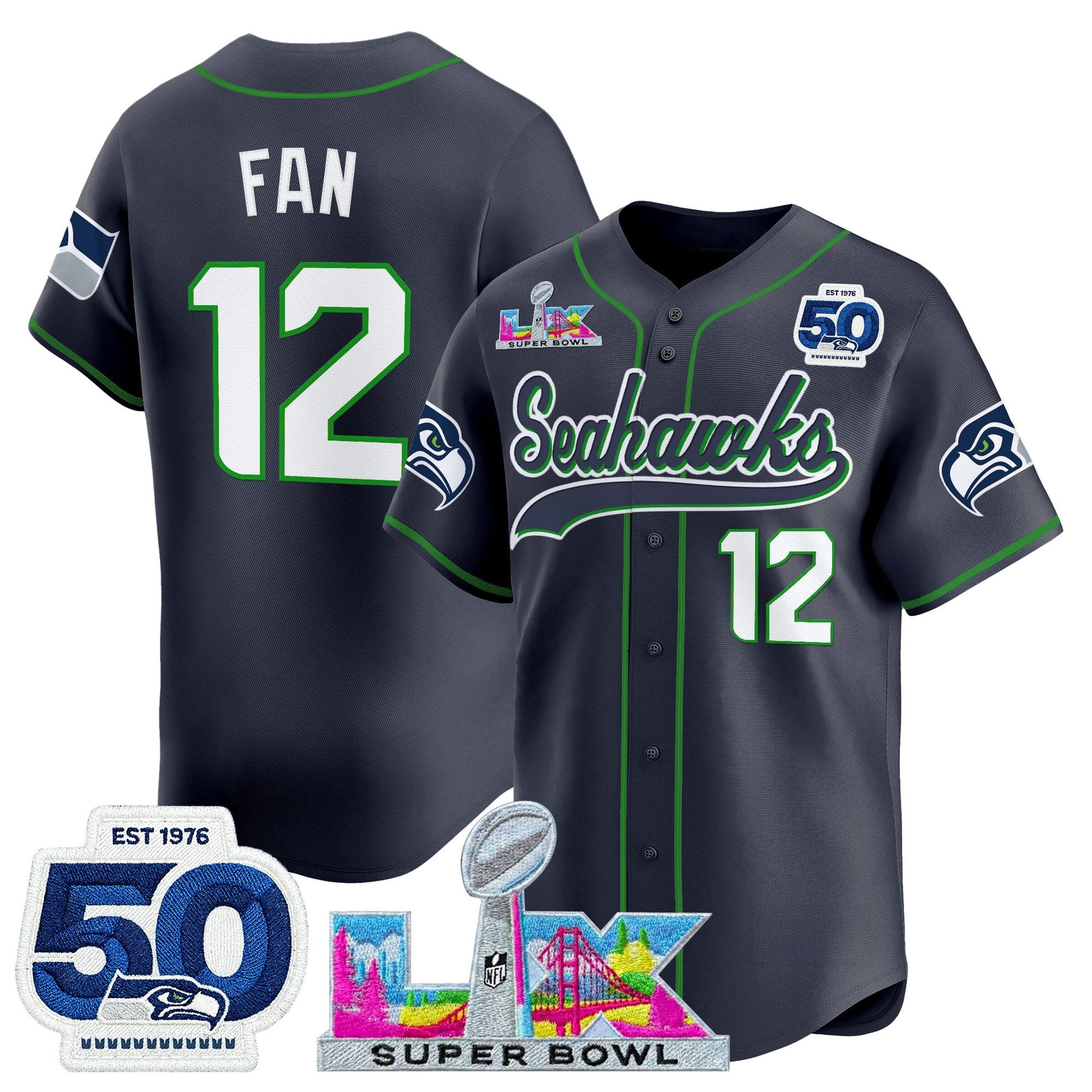 Men's Seattle Seahawks Super Bowl LX Vapor Baseball Jersey - All Stitched