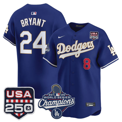 Men's Dodgers 2025 World Series Champions & 250America Patch Vapor Premier Limited Jersey - All Stitched