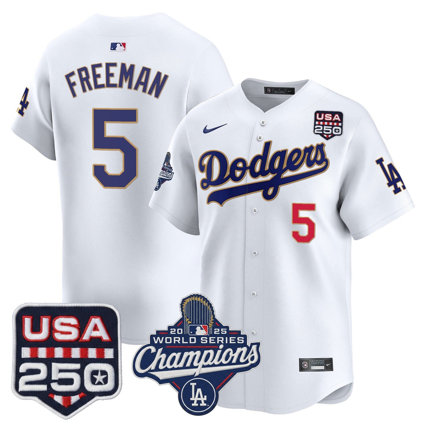 Men's Dodgers 2025 World Series Champions & 250America Patch Vapor Premier Limited Jersey - All Stitched