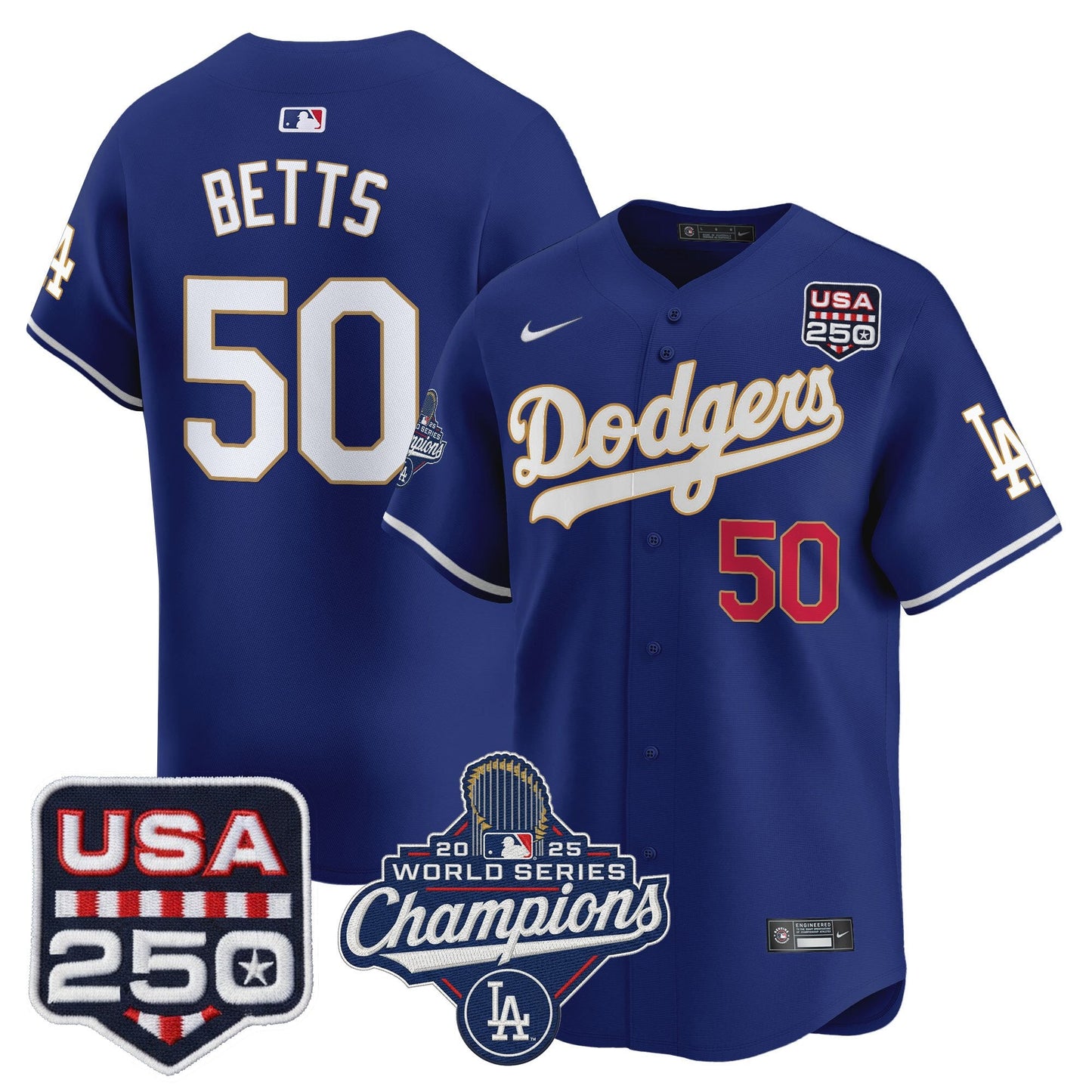 Men's Dodgers 2025 World Series Champions & 250America Patch Vapor Premier Limited Jersey - All Stitched