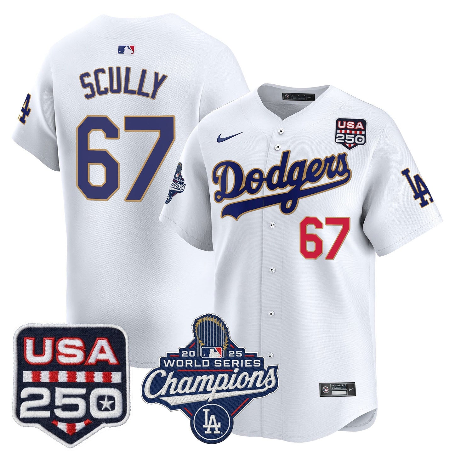 Men's Dodgers 2025 World Series Champions & 250America Patch Vapor Premier Limited Jersey - All Stitched