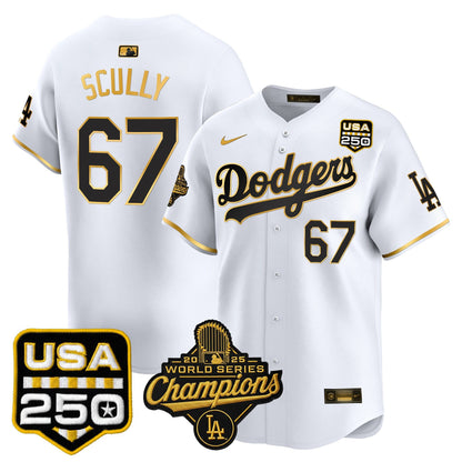 Men's Dodgers 2025 World Series Champions & 250America Patch Vapor Premier Limited Jersey - All Stitched