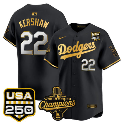 Men's Dodgers 2025 World Series Champions & 250America Patch Vapor Premier Limited Jersey - All Stitched