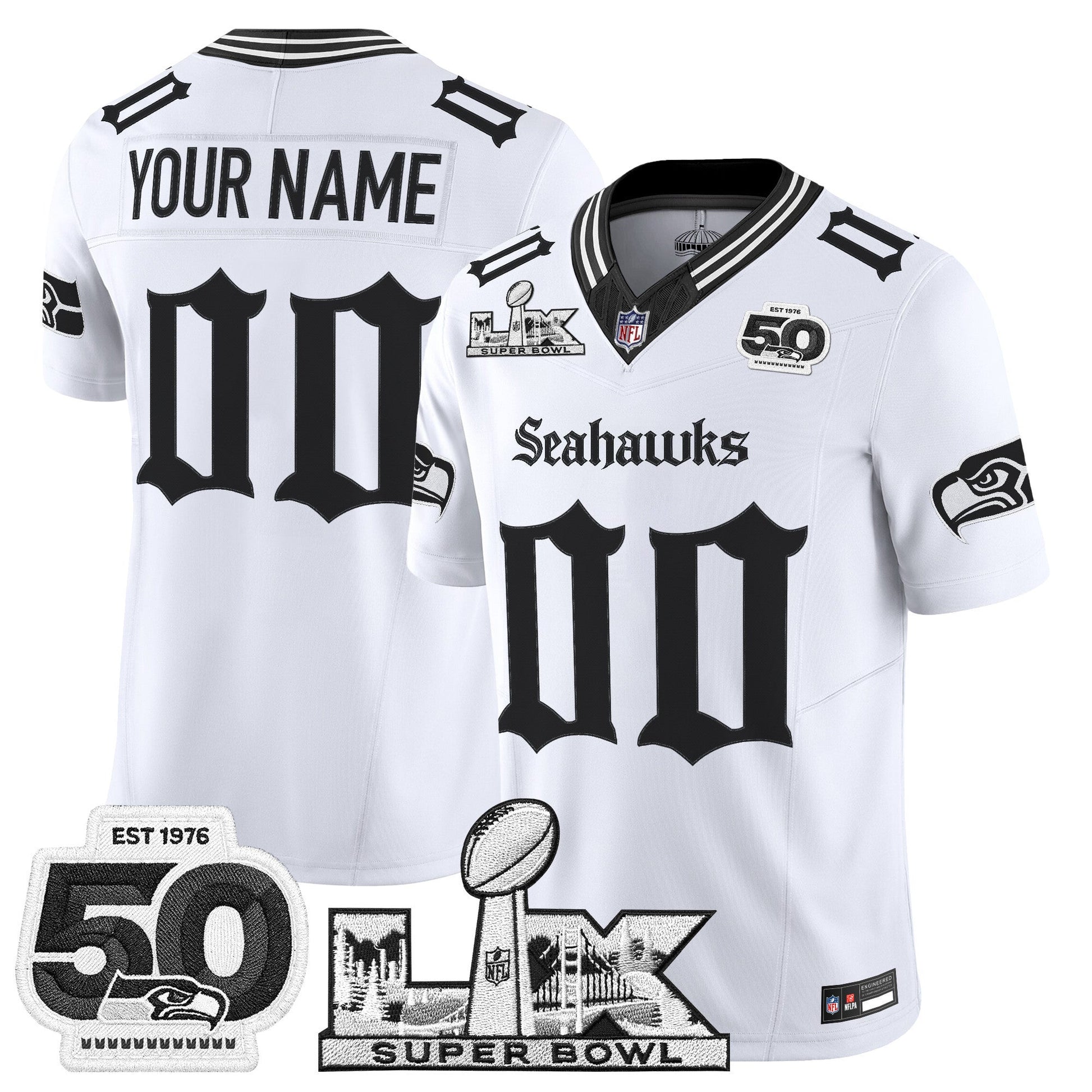 Seattle Seahawks "Super Bowl LX & 50th Patch" Vapor Limited Custom Jersey - Gothic Edition - All Stitched