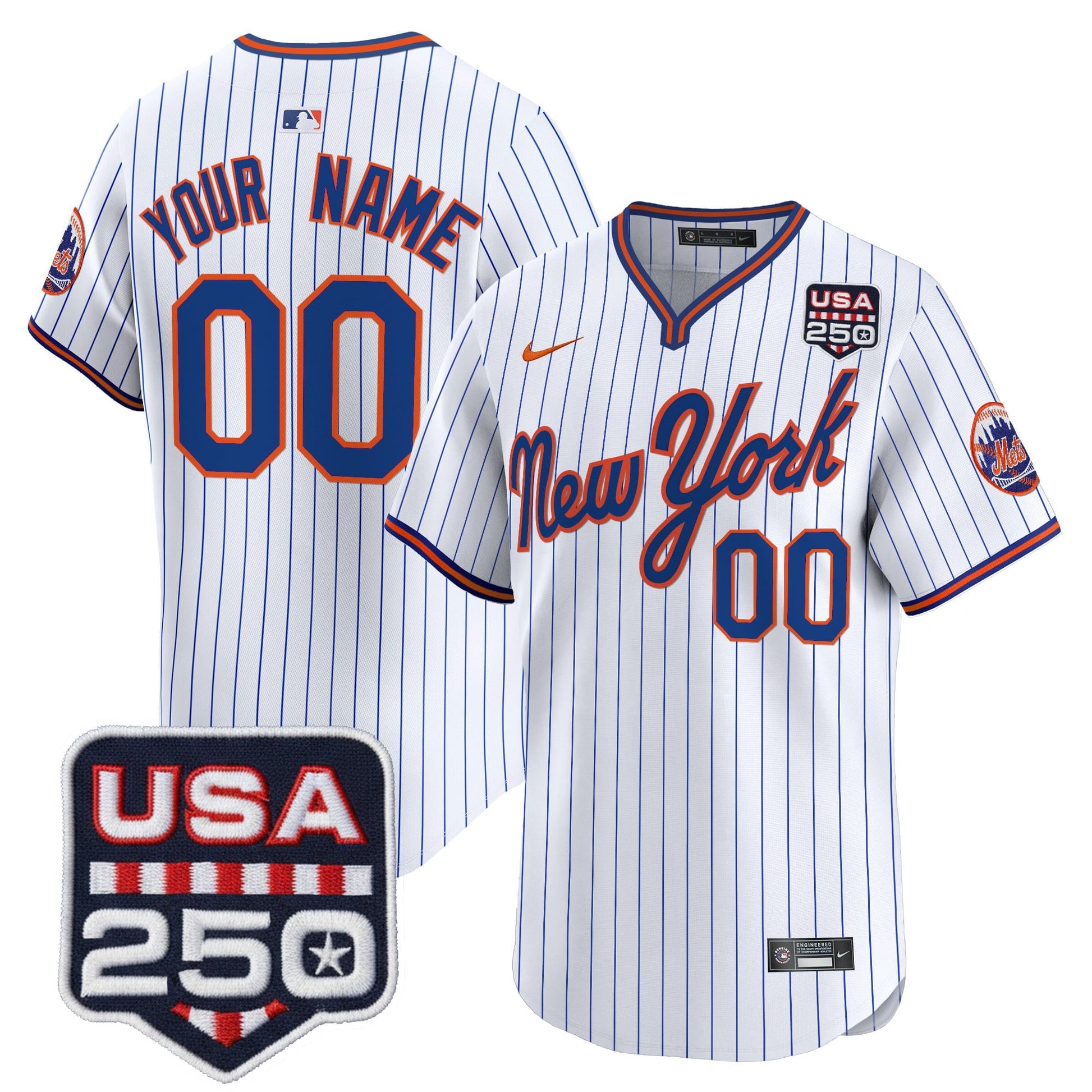 New York Mets Road Alternate & 250America Patch Vapor Limited Custom Jersey - All Stitched
