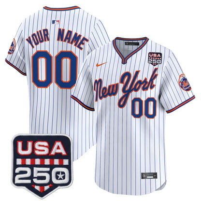 New York Mets Road Alternate & 250America Patch Vapor Limited Custom Jersey - All Stitched