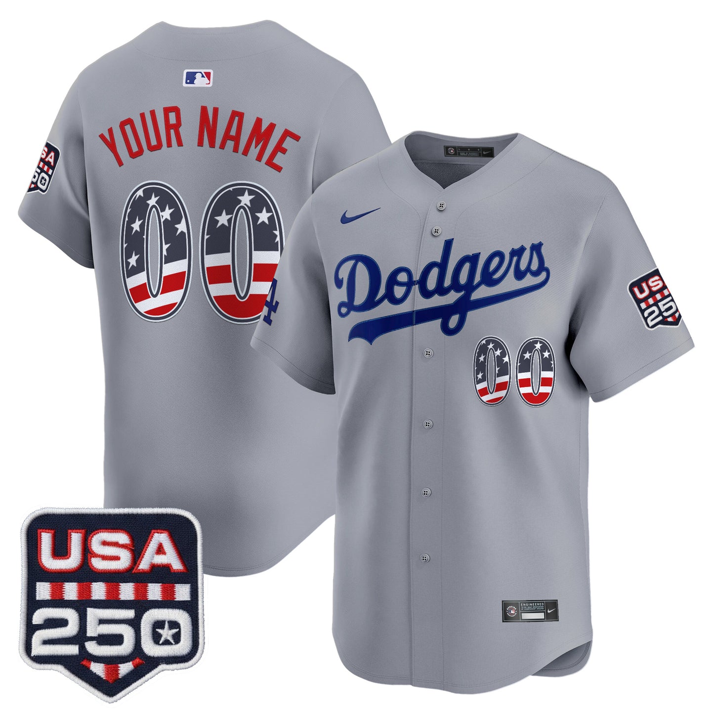 Los Angeles Dodgers USA 250 Fourth of July Vapor Premier Limited Custom Jersey - All Stitched