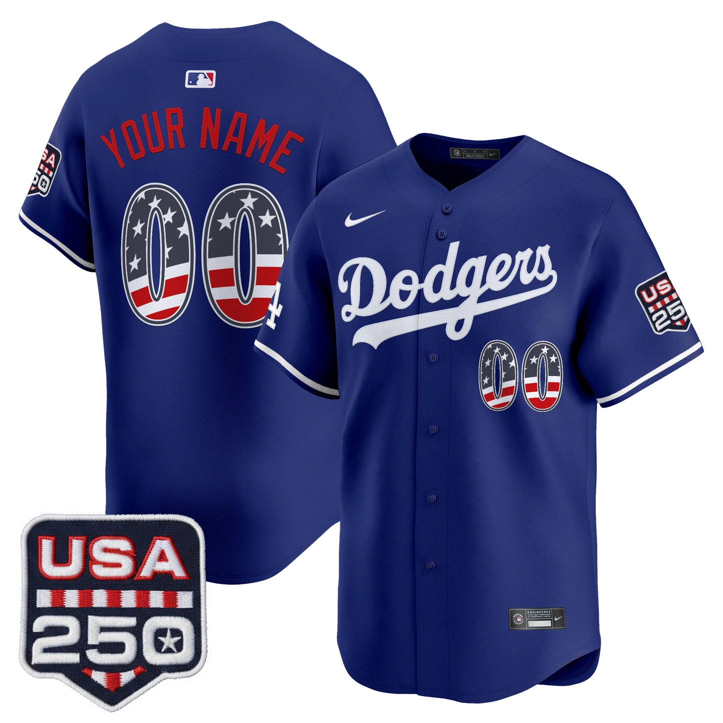 Los Angeles Dodgers USA 250 Fourth of July Vapor Premier Limited Custom Jersey - All Stitched