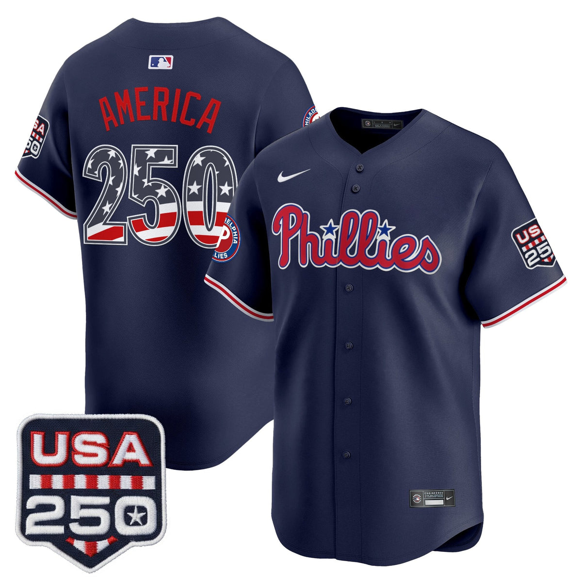 Philadelphia Phillies USA 250 Fourth of July Vapor Premier Limited Jersey - All Stitched