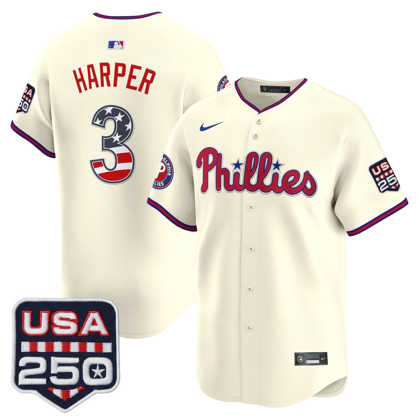 Philadelphia Phillies USA 250 Fourth of July Vapor Premier Limited Jersey - All Stitched
