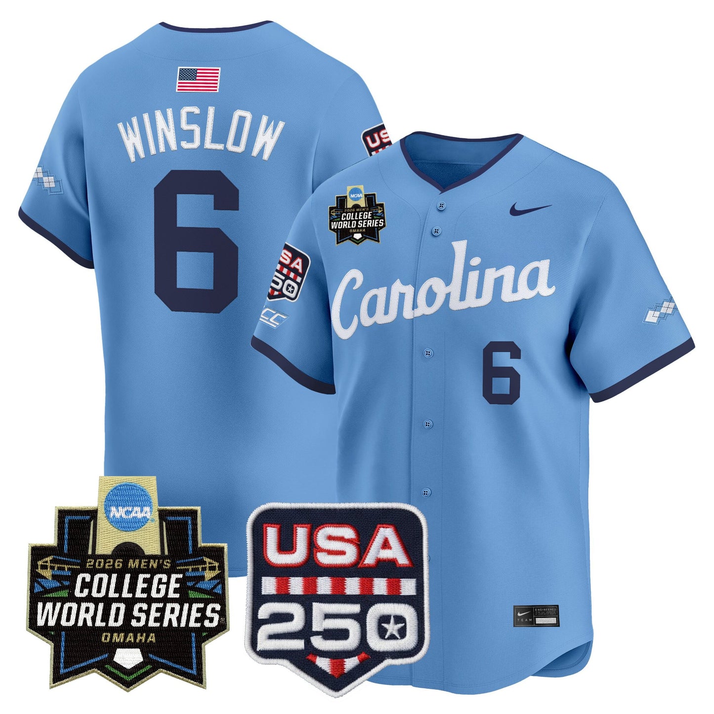 North Carolina Tar Heels 2026 World Series Vapor Premier Limited Jersey - 250 America Patch - All Stitched