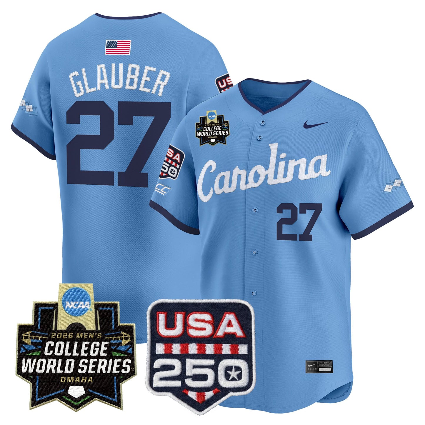 North Carolina Tar Heels 2026 World Series Vapor Premier Limited Jersey - 250 America Patch - All Stitched