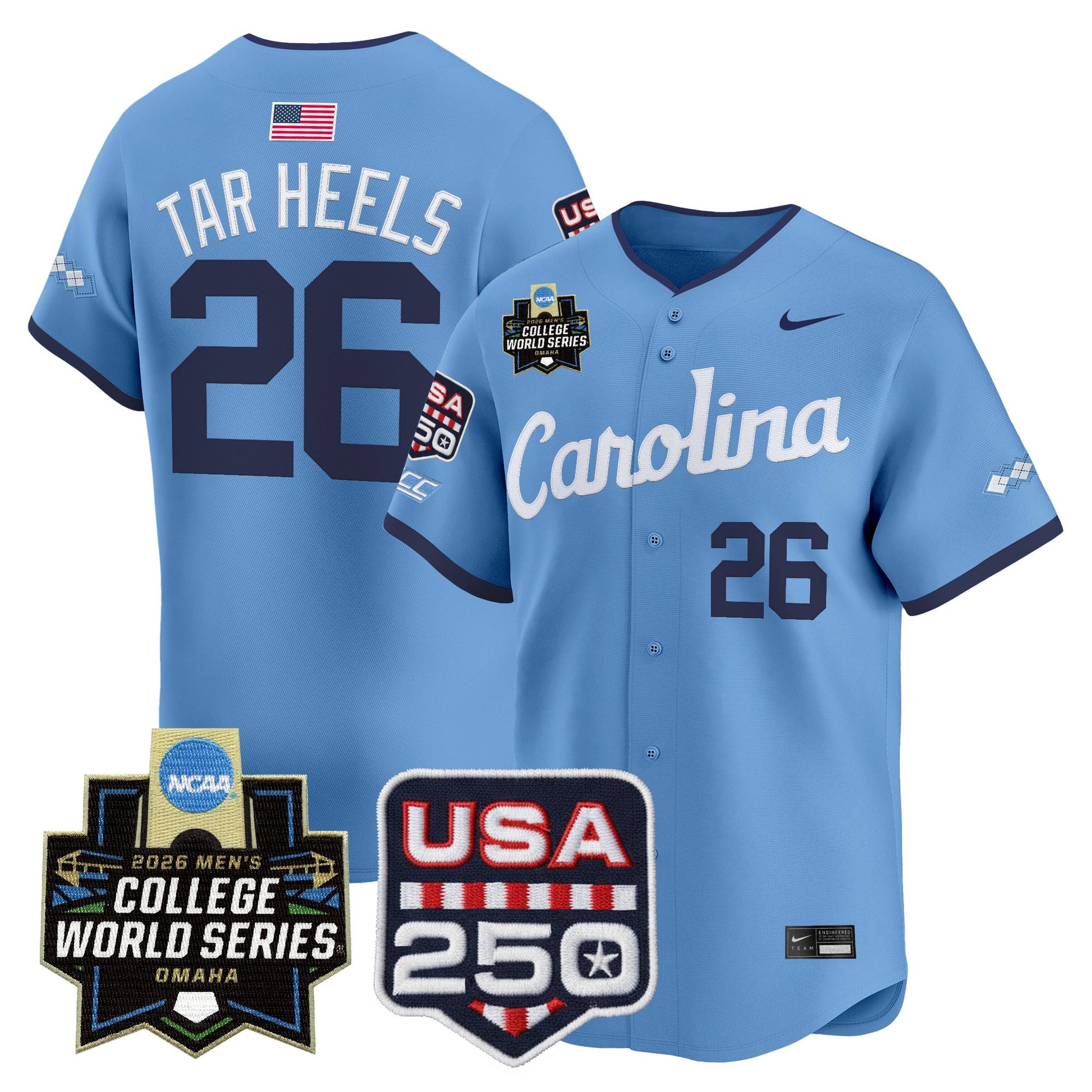 North Carolina Tar Heels 2026 World Series Vapor Premier Limited Jersey - 250 America Patch - All Stitched