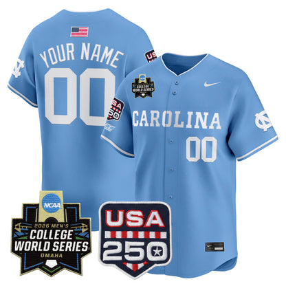North Carolina Tar Heels 2026 World Series Vapor Premier Limited Custom Jersey - 250 America Patch - All Stitched