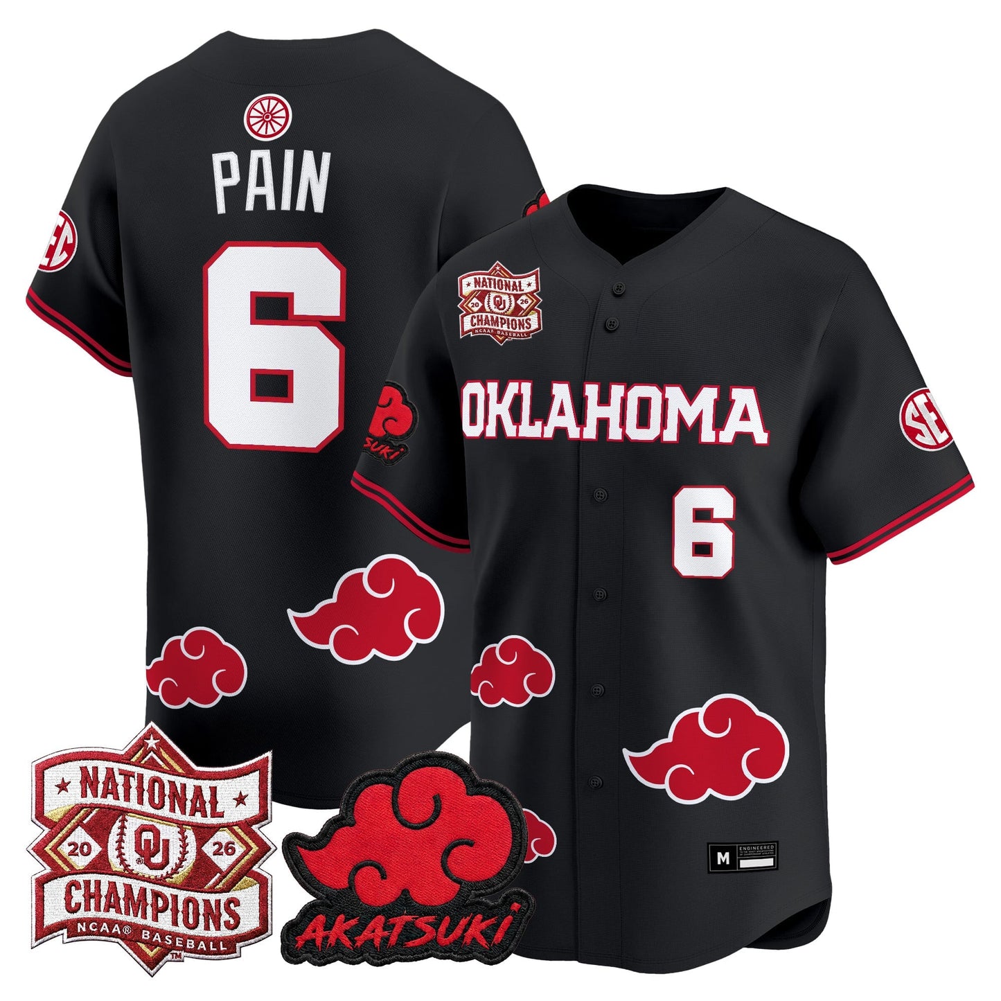 Oklahoma Sooners 2026 National Champions Patch x Naruto "Akatsuki Edition" Vapor Premier Limited Jersey - All Stitched