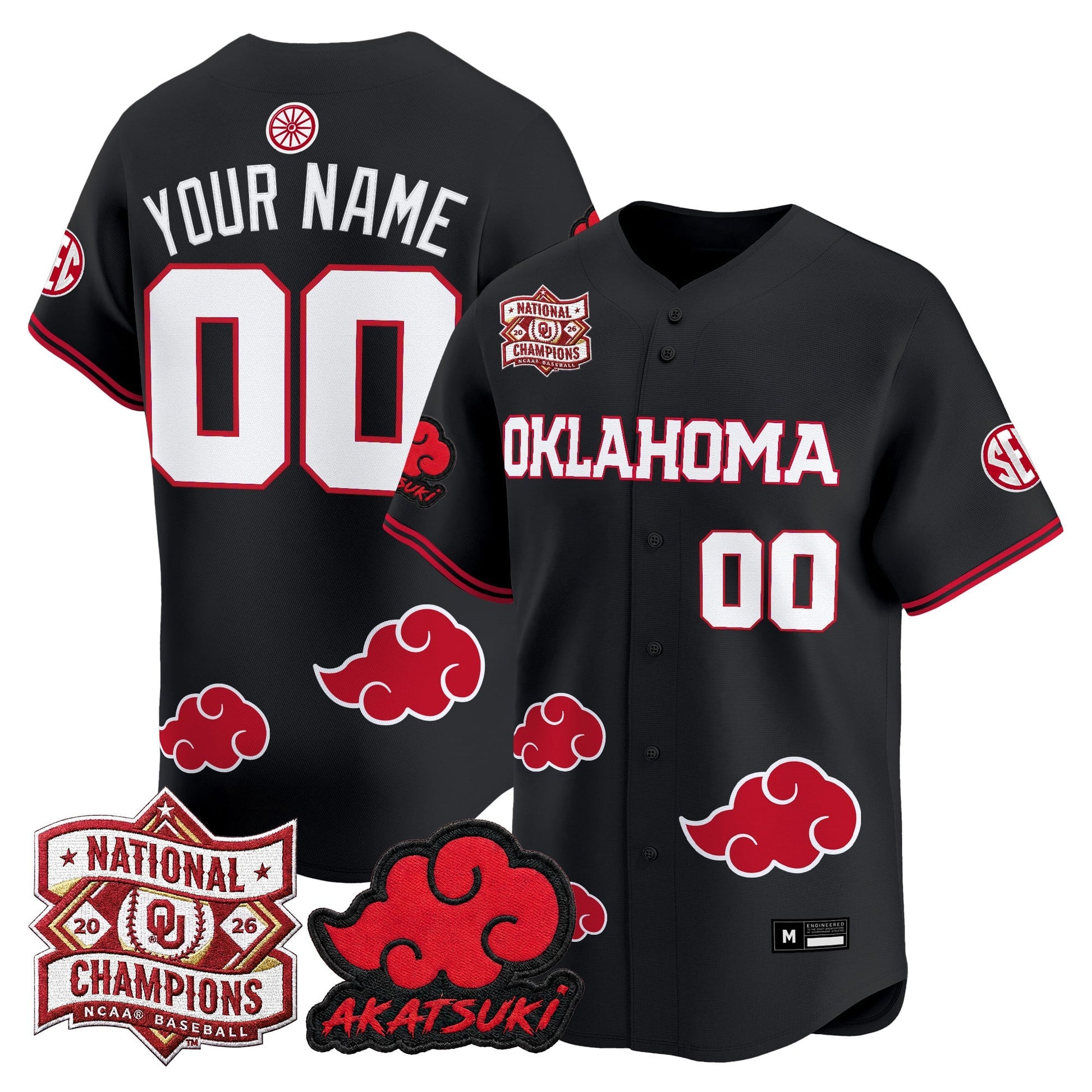 Oklahoma Sooners 2026 National Champions Patch x Naruto "Akatsuki Edition" Vapor Premier Limited Custom Jersey - All Stitched