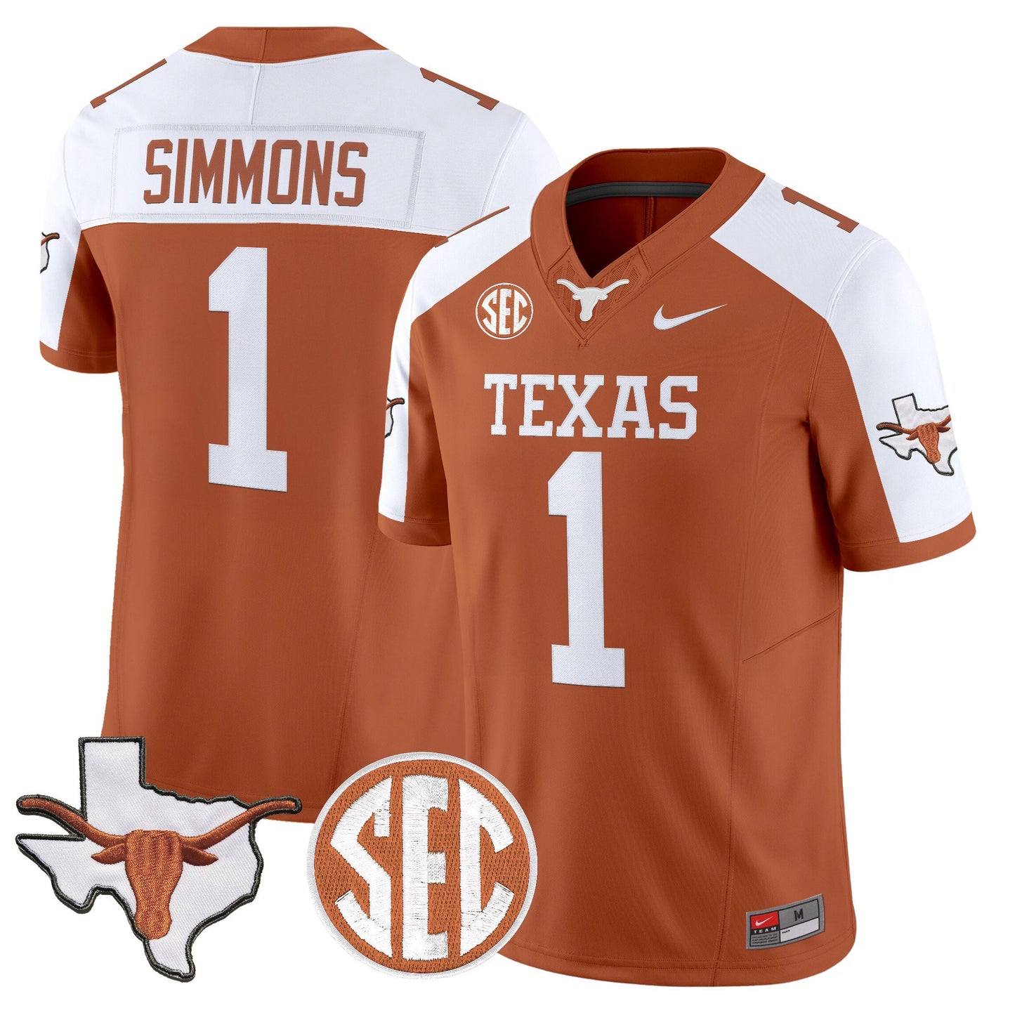 Texas Longhorns 2026 State Map & SEC Patch Vapor Limited Jersey - All Stitched
