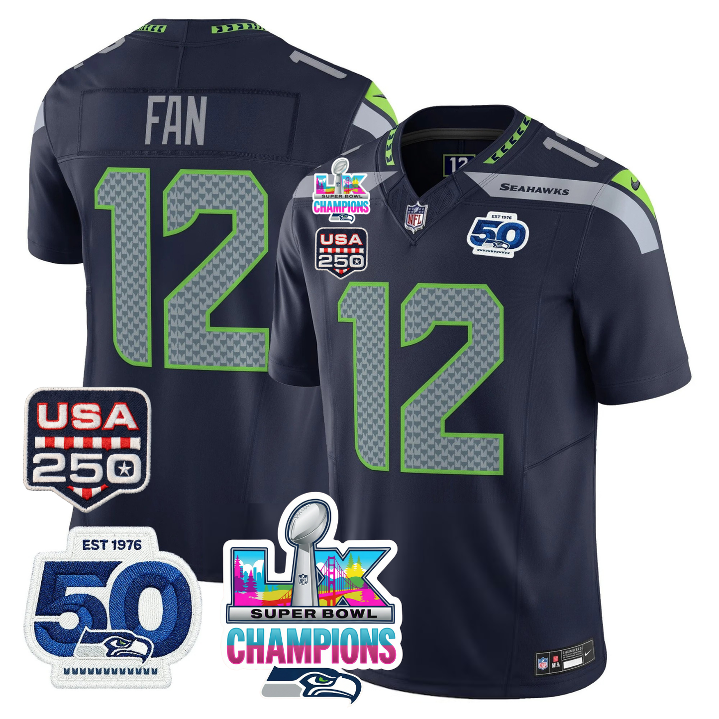 SEA S.Bowl LX & 50th Patch Champions Vapor Limited Jersey - All Stitched -DMQ