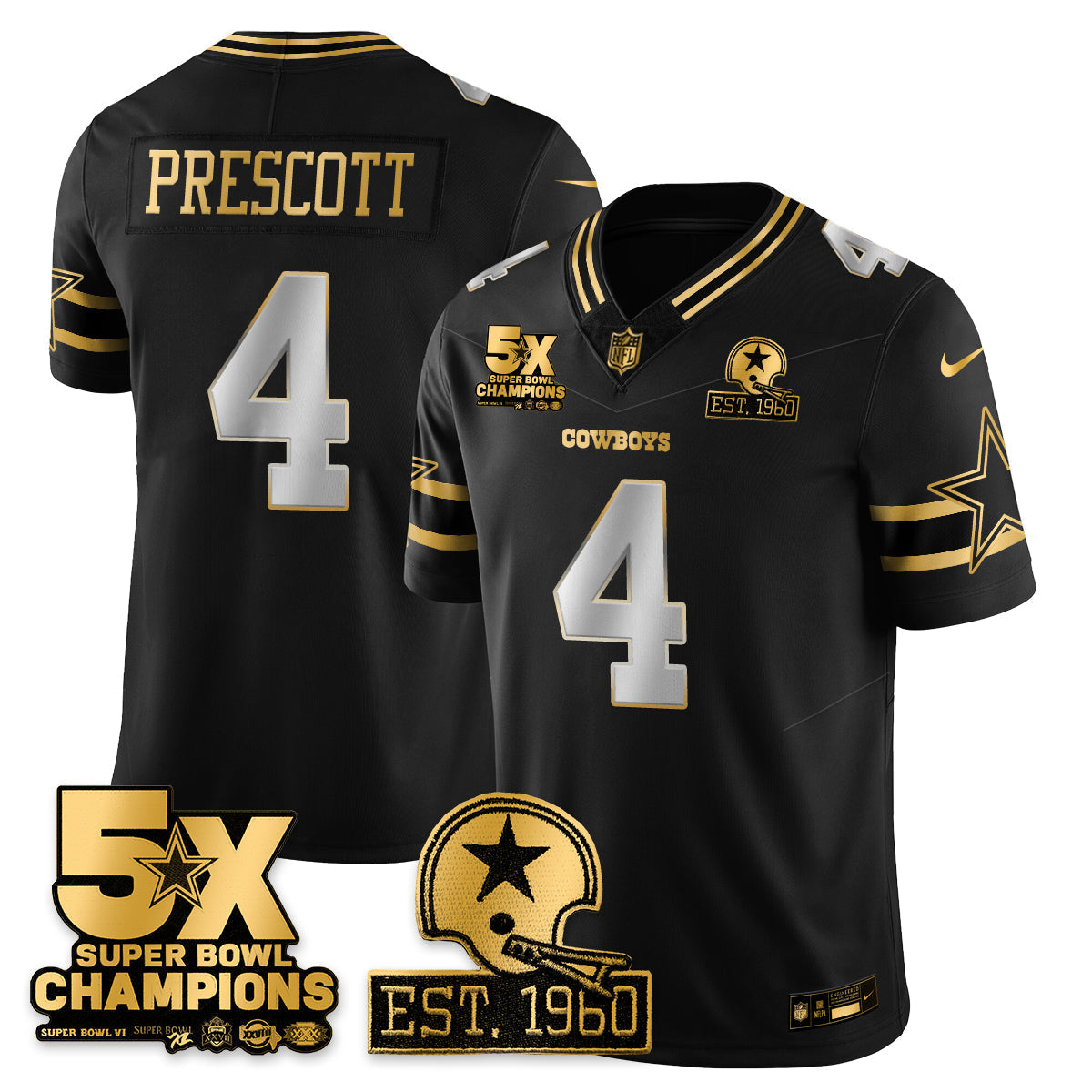 DAL 5-Time Champions Patch Vapor Limited Gold Jersey - All Stitched