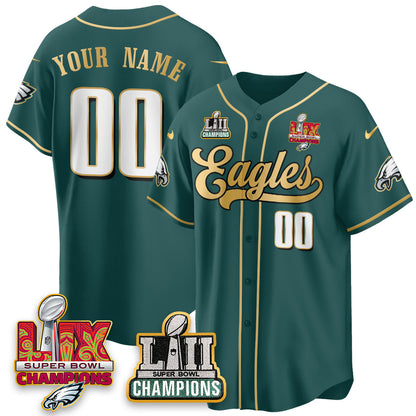 PHI LII-LIX Super Bowl Champions Vapor Limited Gold Baseball Custom Jersey - All Stitched