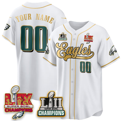 PHI LII-LIX Super Bowl Champions Vapor Limited Gold Baseball Jersey - All Stitched