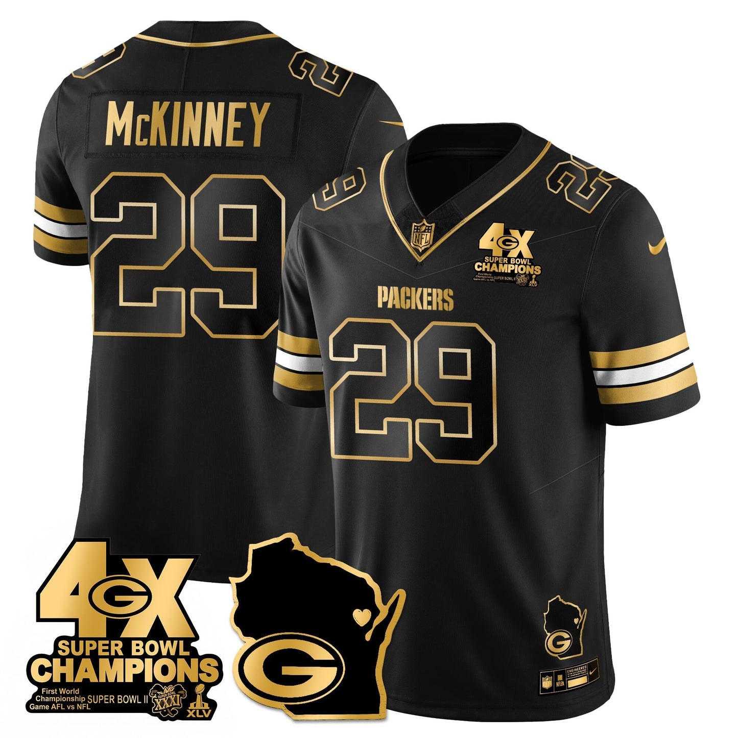 GB 4-Time Champions Patch Vapor Limited Gold Jersey - All Stitched
