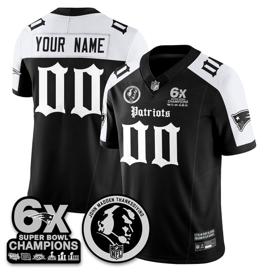 NE Gothic 6x Champions Patch Vapor Limited Custom Jersey - John Madden Patch - All Stitched