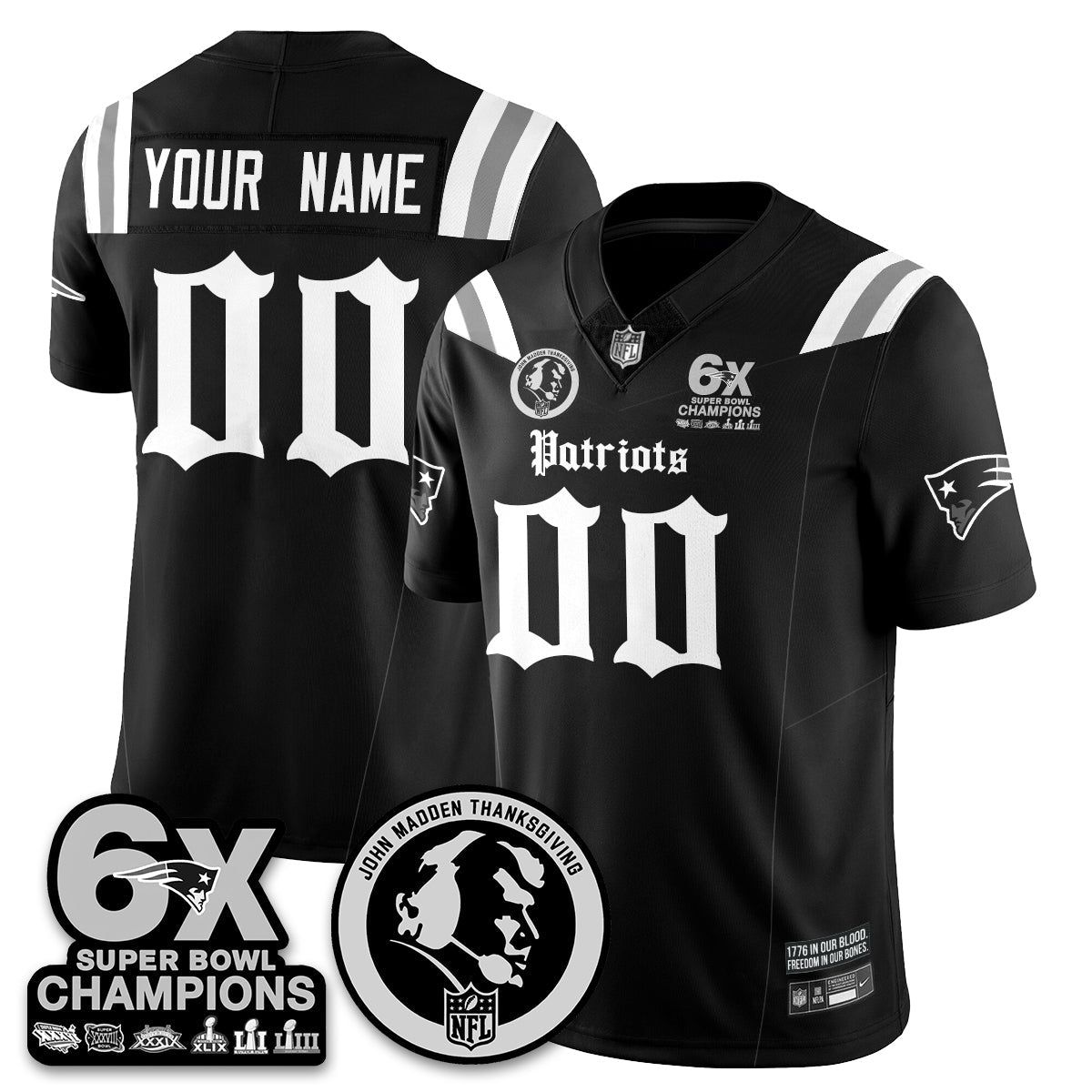 NE Gothic 6x Champions Patch Vapor Limited Jersey - John Madden Patch - All Stitched