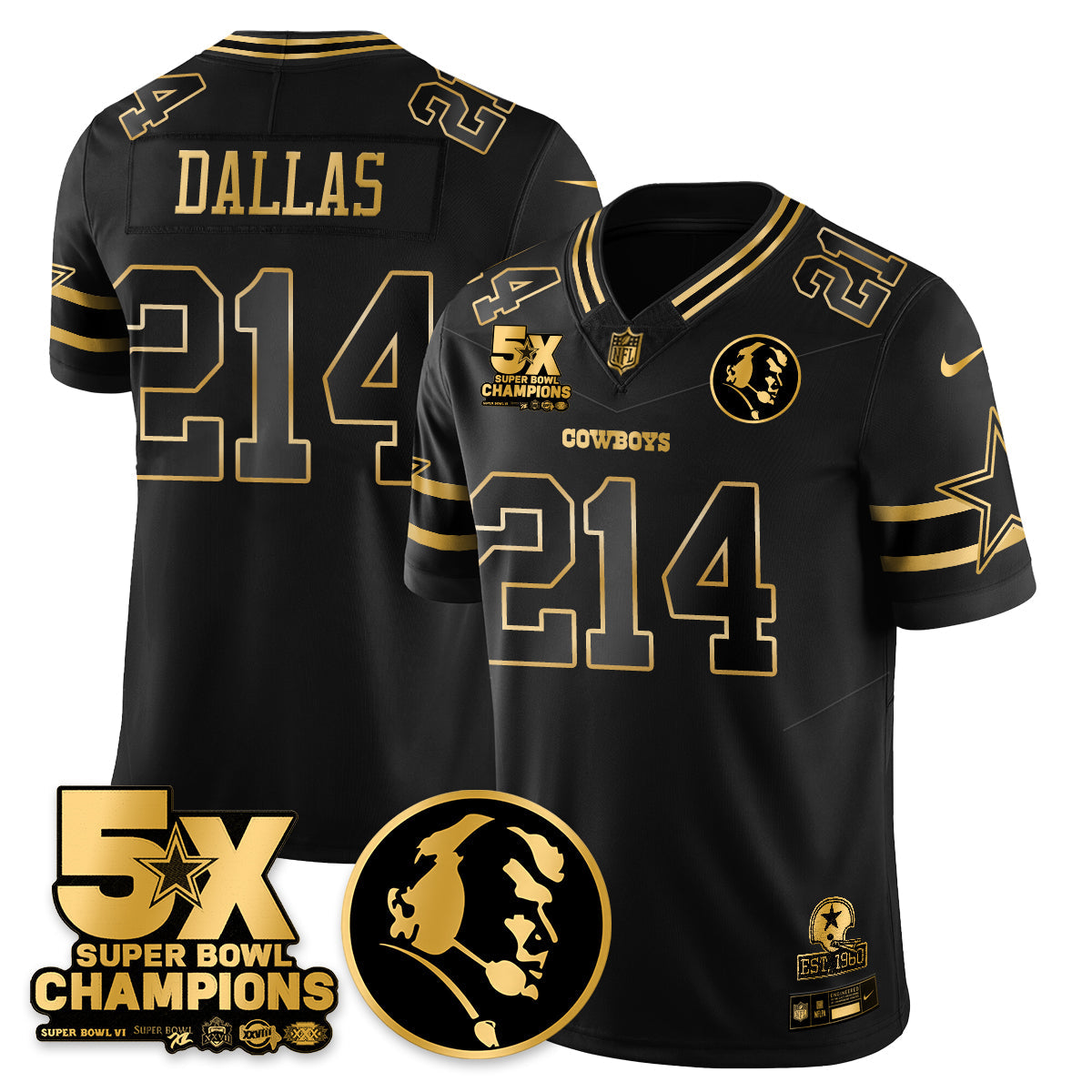 DAL 5-Time Champions Vapor Limited Gold Jersey - John Madden Patch - All Stitched