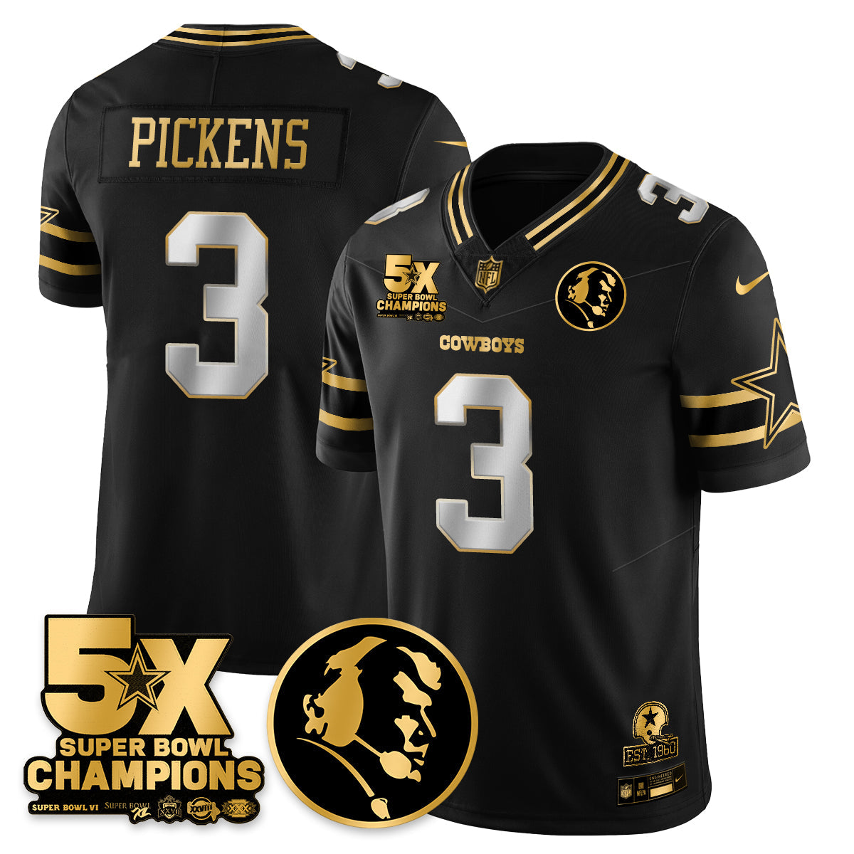 DAL 5-Time Champions Vapor Limited Gold Jersey - John Madden Patch - All Stitched
