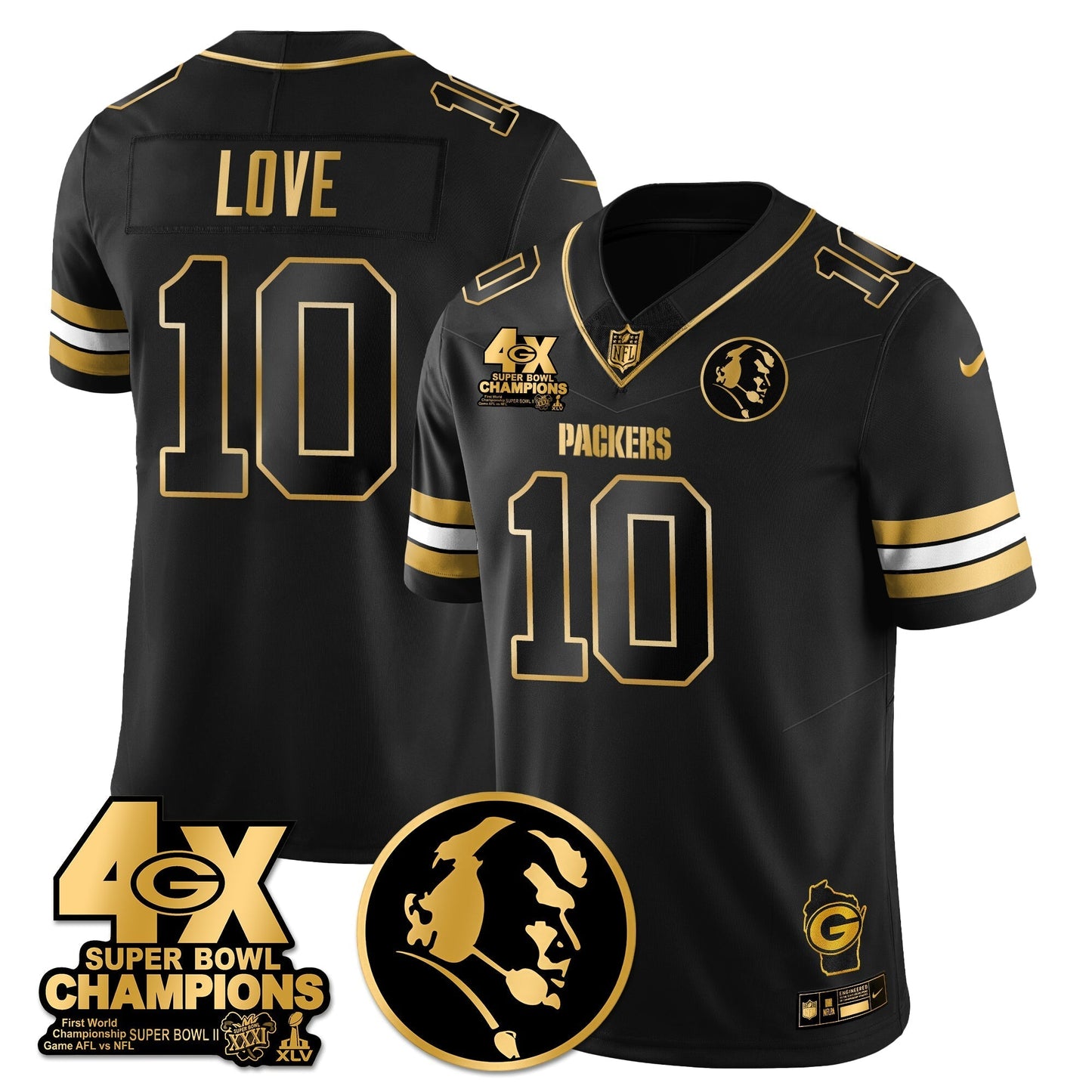 GB 4-Time Champions Vapor Limited Gold Jersey - John Madden Patch - All Stitched