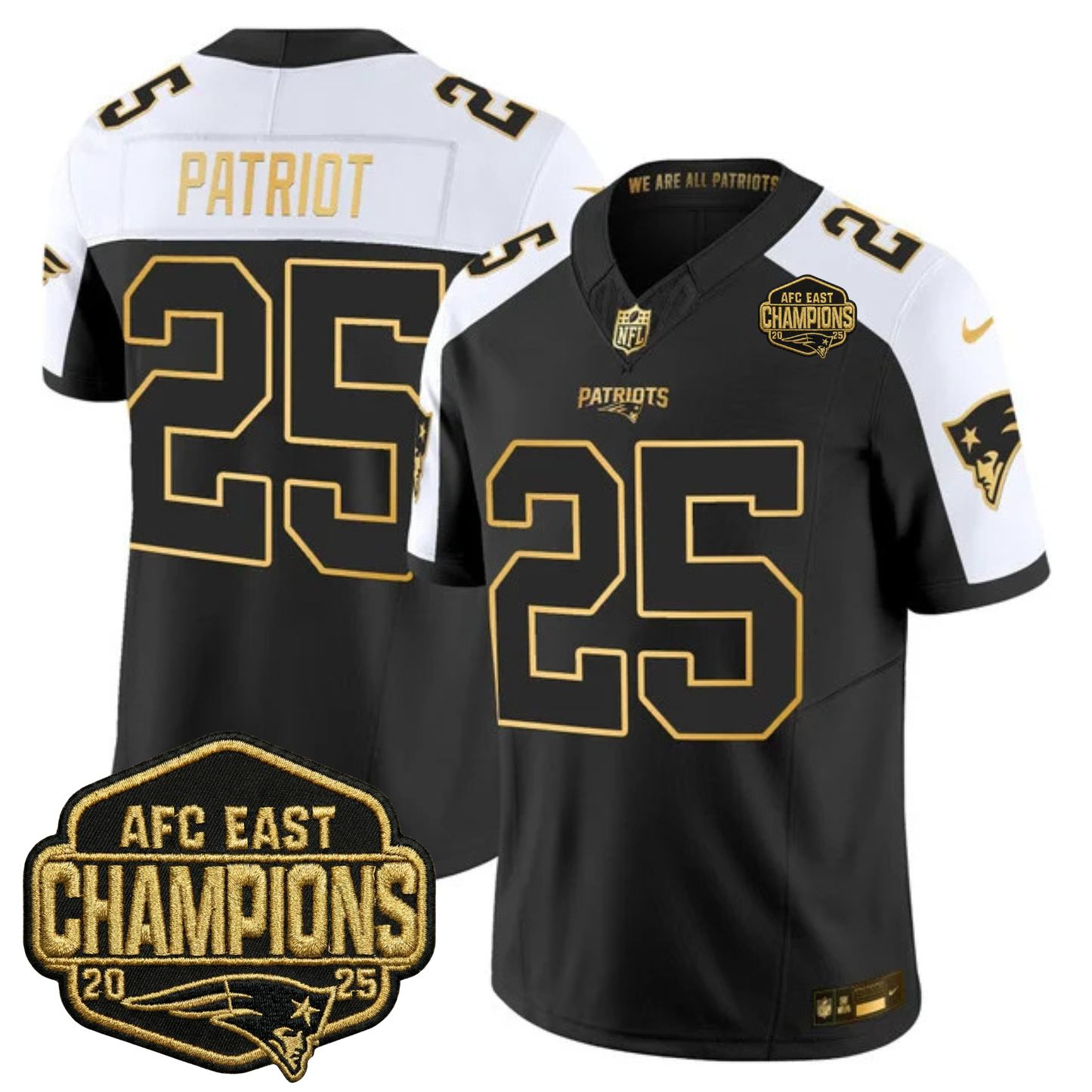 NE 2025 AFC East Champions Gold Vapor Limited Jersey - All Stitched
